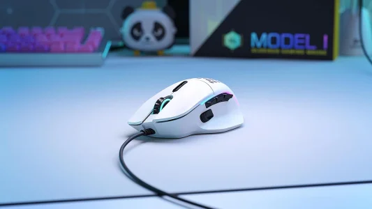 GLORIOUS Model I Ergonomic Matte White Gaming Mouse - 9 Programmable Buttons, 9 Button Configurations, Ultralight Weight, CORE RGB Lighting, 19000 DPI (MOBA, MMO, Battle Royale)