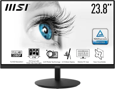 MSI PRO MP242 PC Pro Screen 23.8 Inches, 1920X1080 Full HD, IPS, 5ms, 75Hz, 16:9, HDMI, Black [Energy Class E]
