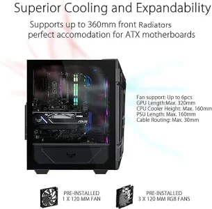 ASUS TUF Gaming GT301 Mid-Tower Compact Case for ATX Motherboards with honeycomb Front Panel