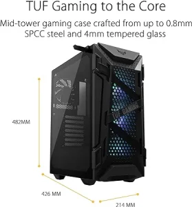 ASUS TUF Gaming GT301 Mid-Tower Compact Case for ATX Motherboards with honeycomb Front Panel