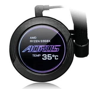 Gigabyte AORUS WATERFORCE X 360 AIO Liquid CPU Cooler, Rotatable Circular LCD Display with Micro SD Support